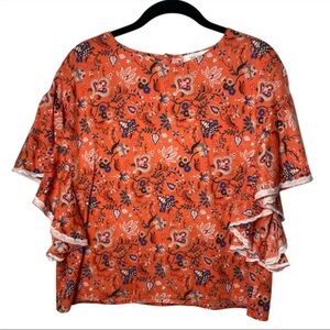 Dina Agam Coralie orange Ruffled floral cottagecore butterfly sleeve Medium